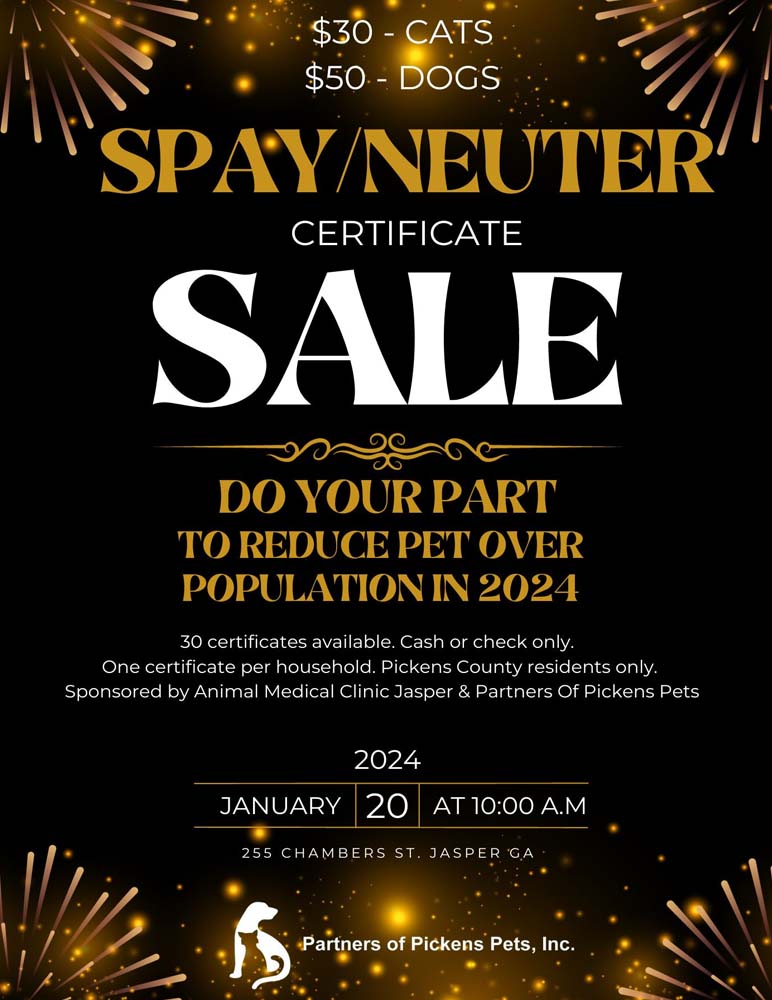 Spay/Neuter Certificate Sale