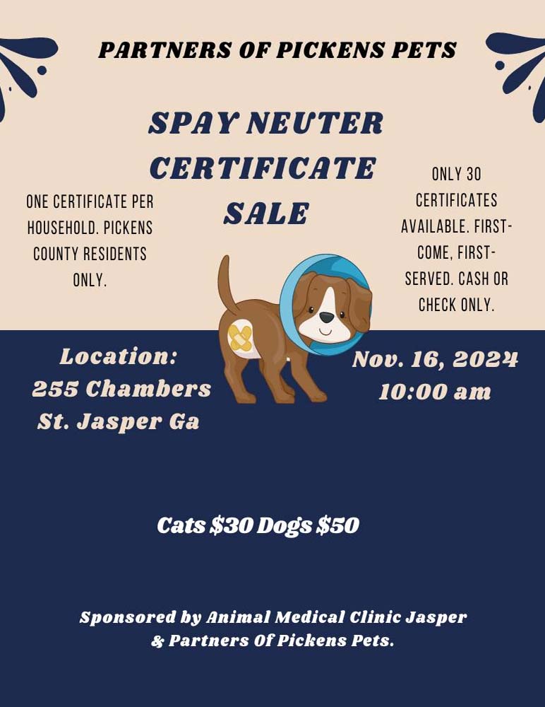 Spay & Neuter Certificate Sale