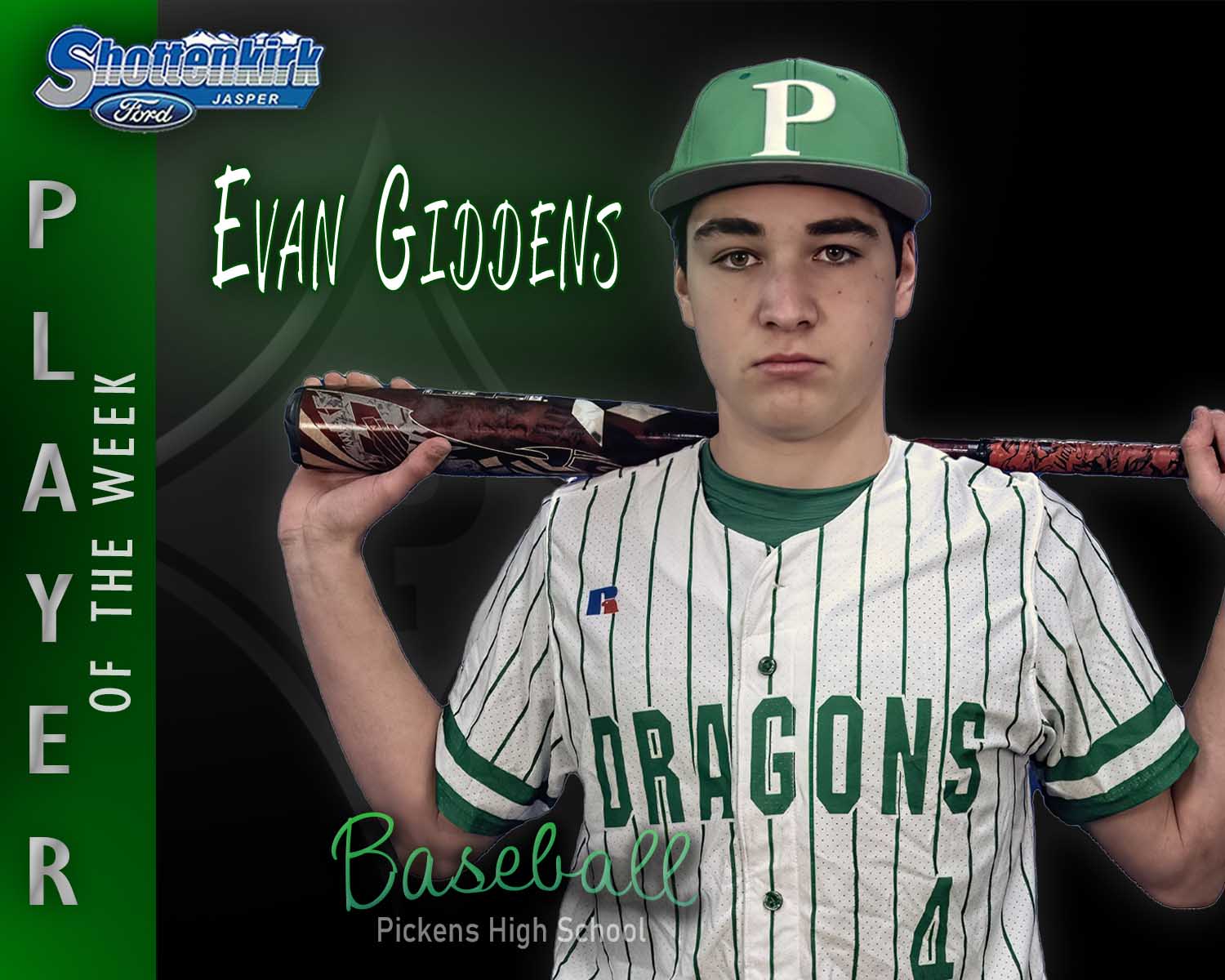 PHS Baseball Player of the Week #7 - Evan Giddens