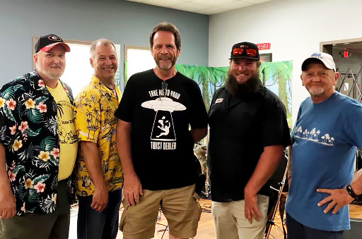 Cove Creek Band is performing in Lee Newton Park on July 4th from 7 to 10 pm.  (L-R). Marty Robbins, Daryl Williams, Michael Tippens, Corey Barnett, and Mike West